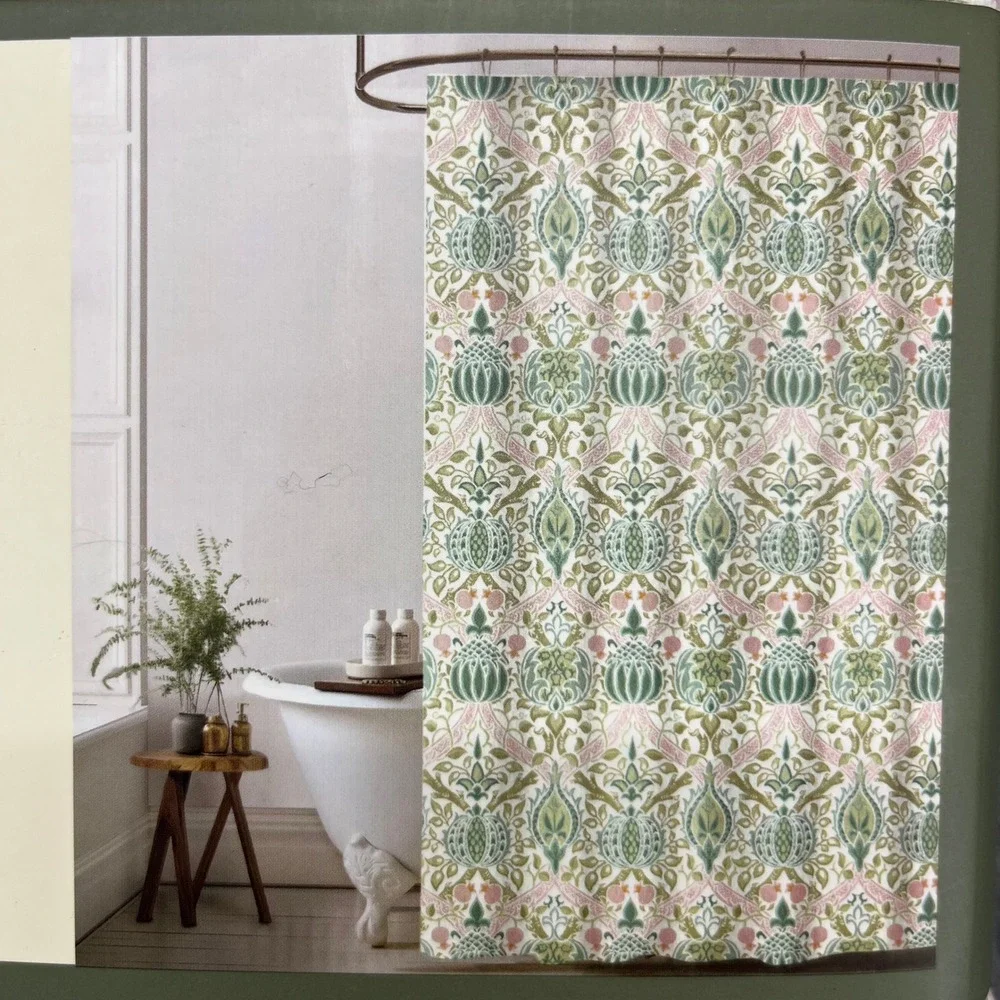 Morris & Co Granada Shower Curtain 72x72 Green Pink Cotton Blend Floral Botanica